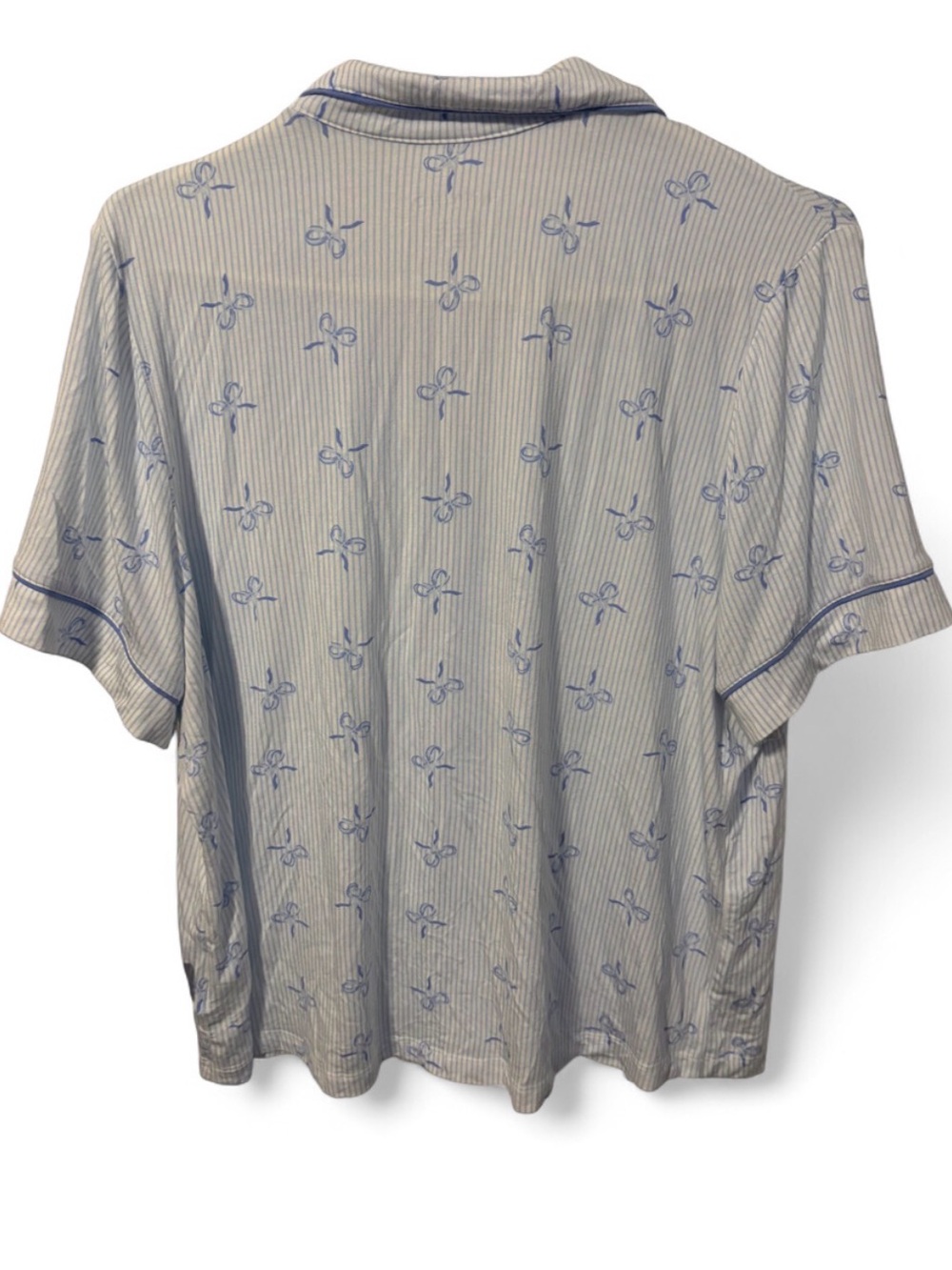 Shabby Chic Bow Print Pajama Set 3pc Large Short Sleeve Top Shorts Pants Blue L - Picture 4 of 11